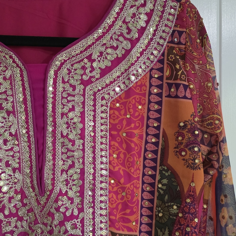 NEW Hot Pink 3 Piece Pakistani Desi Women Party Outfit Size M / L - Picture 3 of 8
